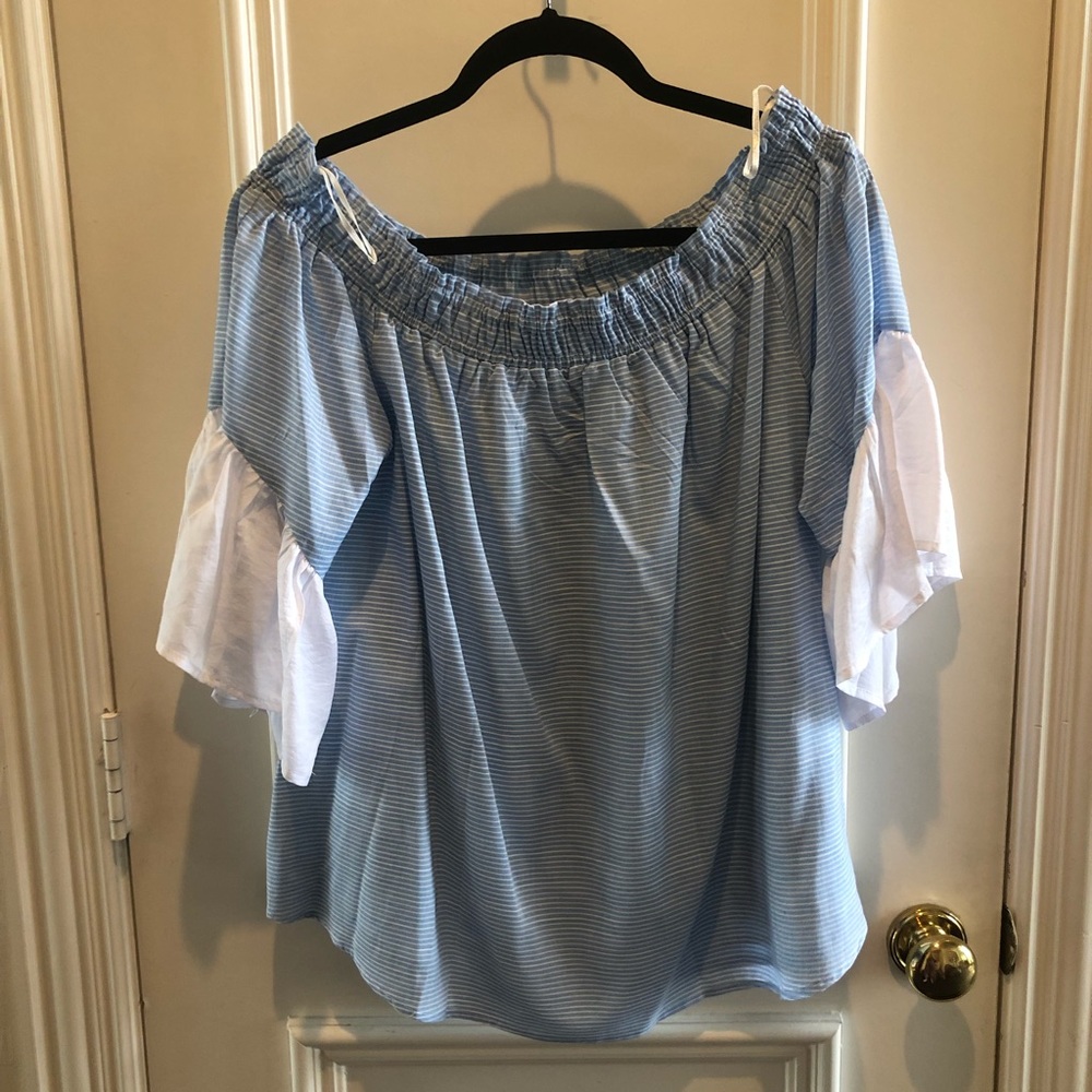 Off shoulder chambray top